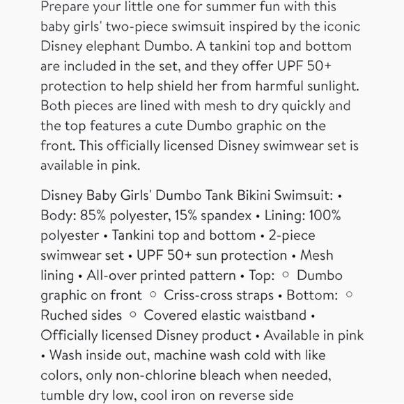 NWT Disney Baby Dumbo Baby Girl Bikini Swimsuit Tankini Striped Rusching 6-9 Mos - Picture 8 of 10